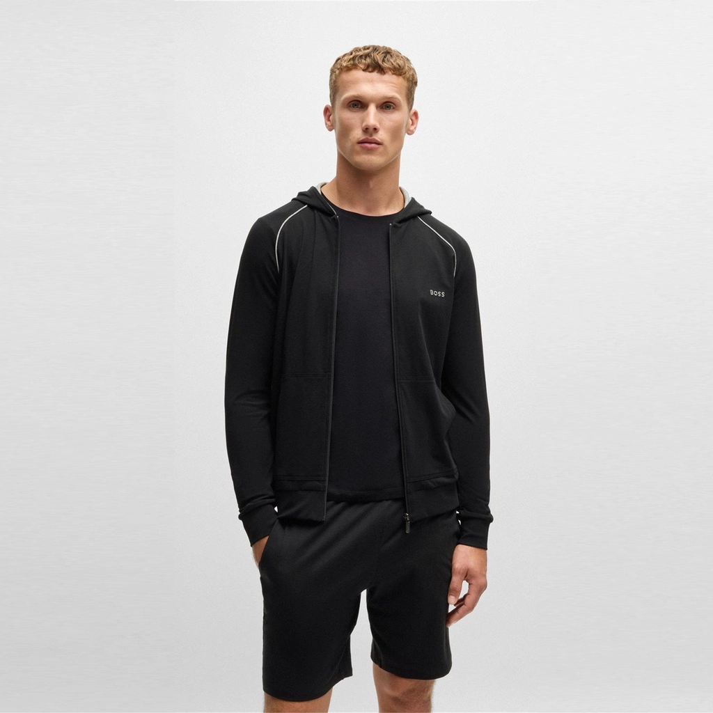 Hugo Boss Embroidered Logo Zip Up Hoodie - Black 001